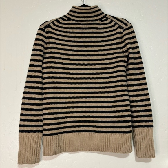 J.Crew Cashmere Wool Black and Tan Striped Long Sleeve Mock Neck Sweater XXS - Picture 11 of 12
